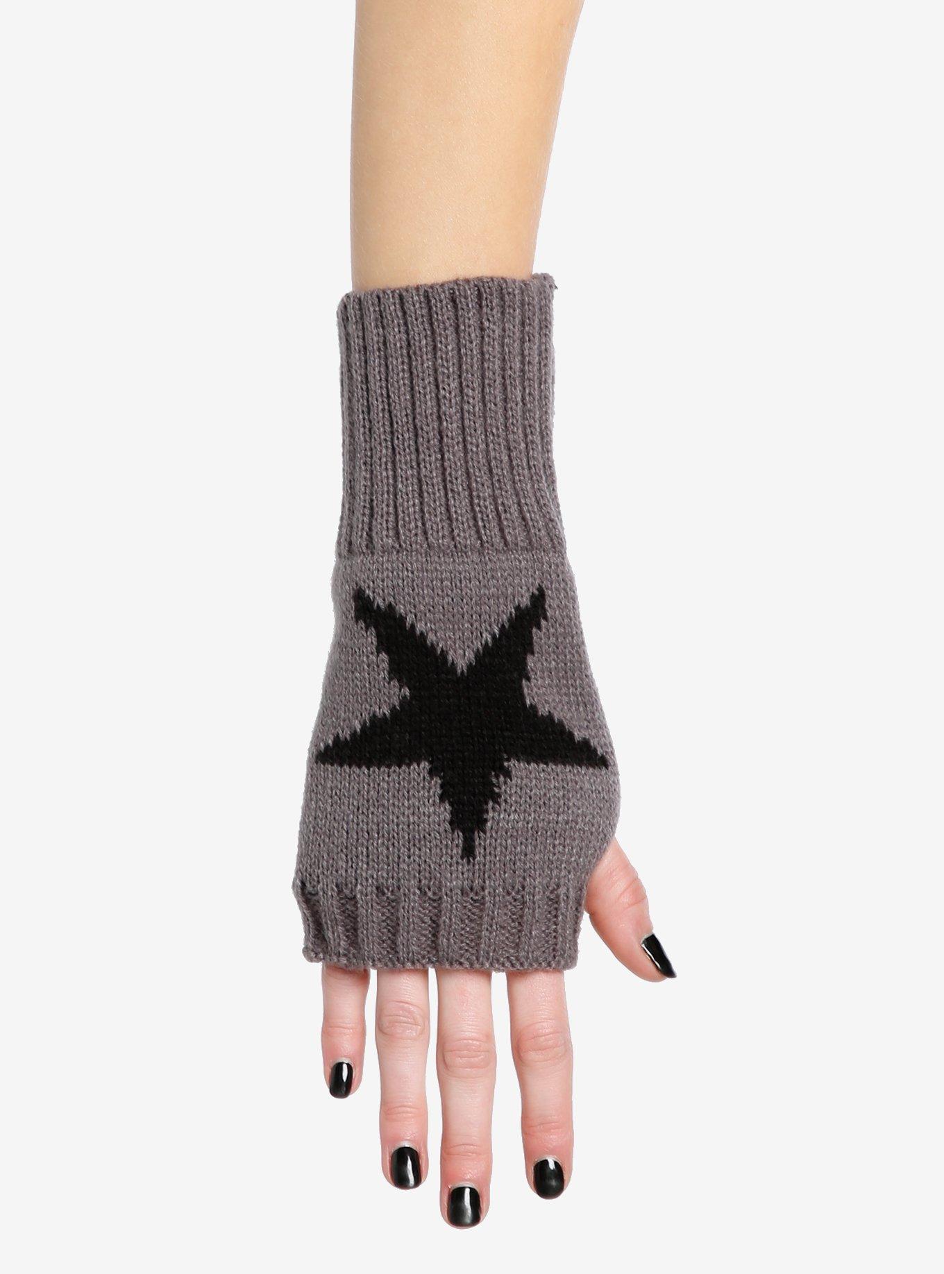 Grey Black Star Fingerless Gloves