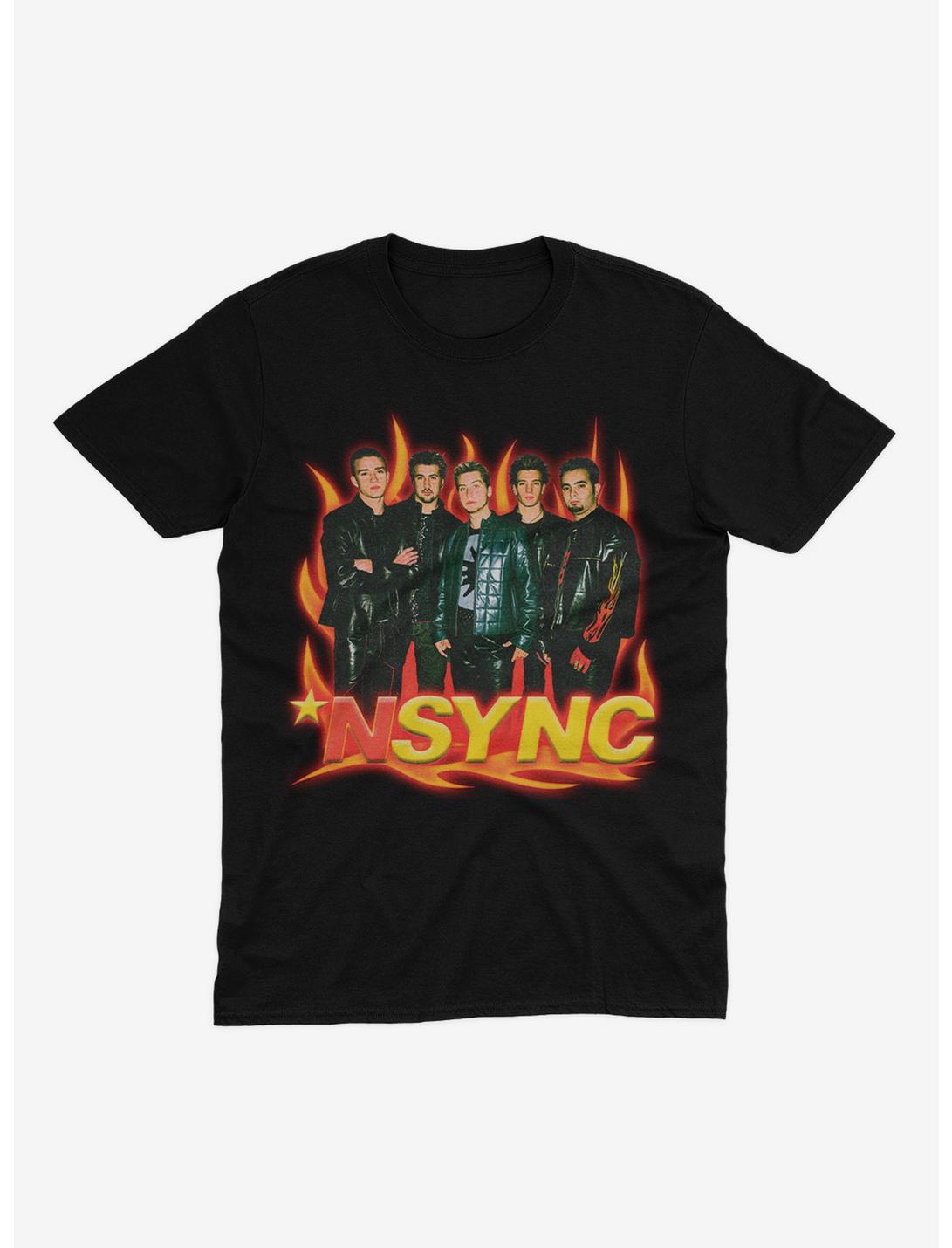 NSYNC Group Photo Flames T-Shirt, BLACK, hi-res