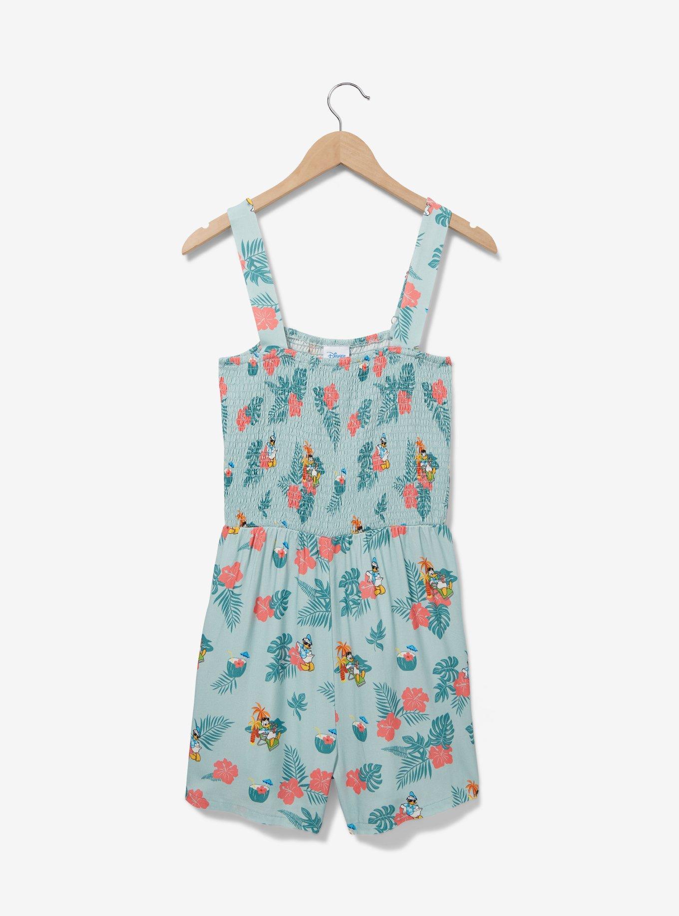 Disney Donald Duck Tropical Allover Print Women's Smock Romper — BoxLunch Exclusive, BLUE, hi-res