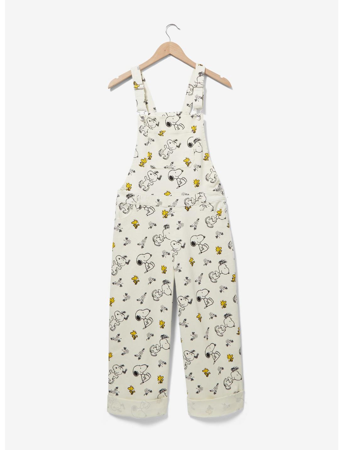 Peanuts Snoopy and Woodstock Allover Print Women's Overalls — BoxLunch Exclusive, OFF WHITE, hi-res