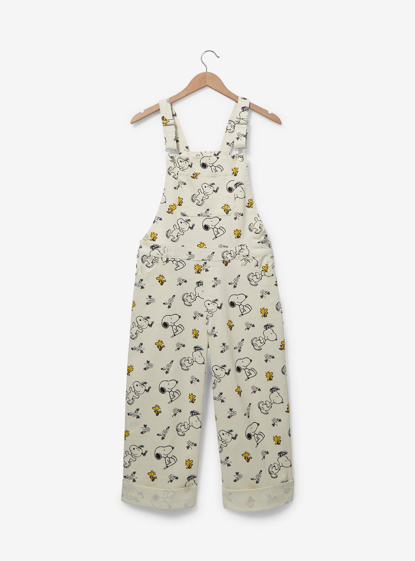 Peanuts Snoopy and Woodstock Allover Print Women's Plus Size Overalls — BoxLunch Exclusive, OFF WHITE, hi-res