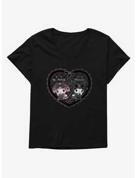 My Melody & Kuromi Black Lacey Heart Womens T-Shirt Plus Size, , hi-res