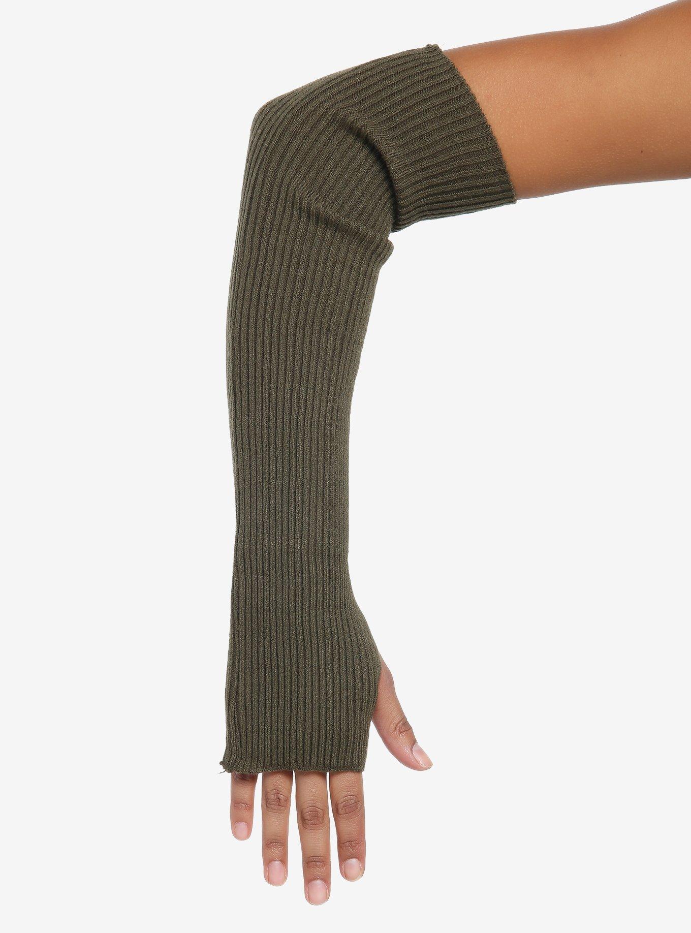 Green Ribbed Arm Warmers, , hi-res