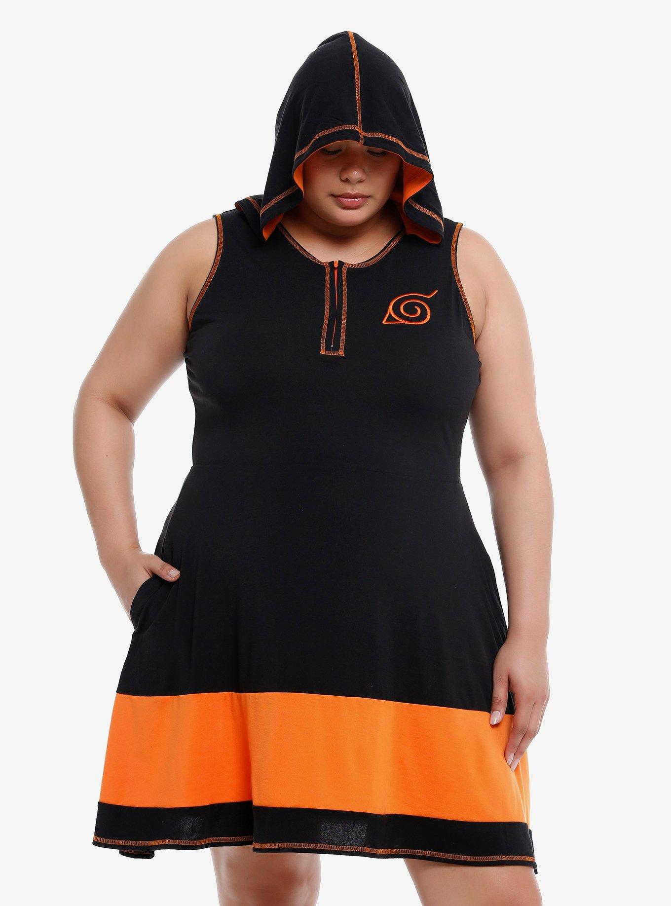 Naruto Shippuden Hidden Leaf Hooded Dress Plus Size, ORANGE, hi-res