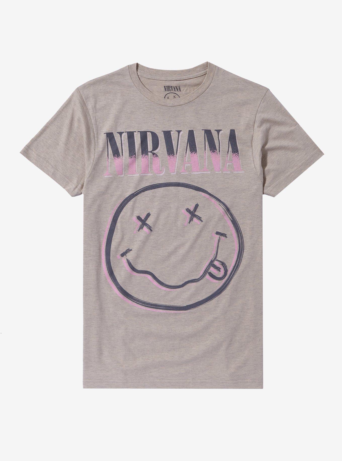 Nirvana Logo Heather Oatmeal Boyfriend Fit Girls T-Shirt, , hi-res