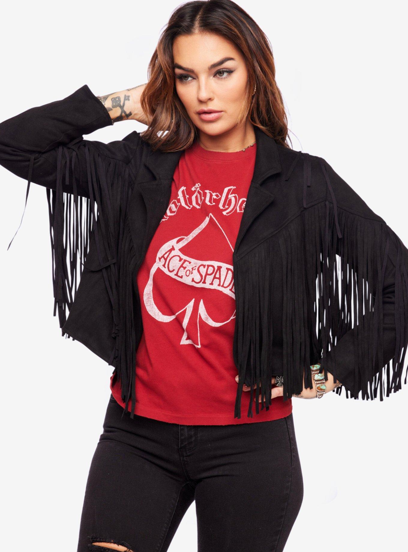 Black faux hotsell suede fringe jacket