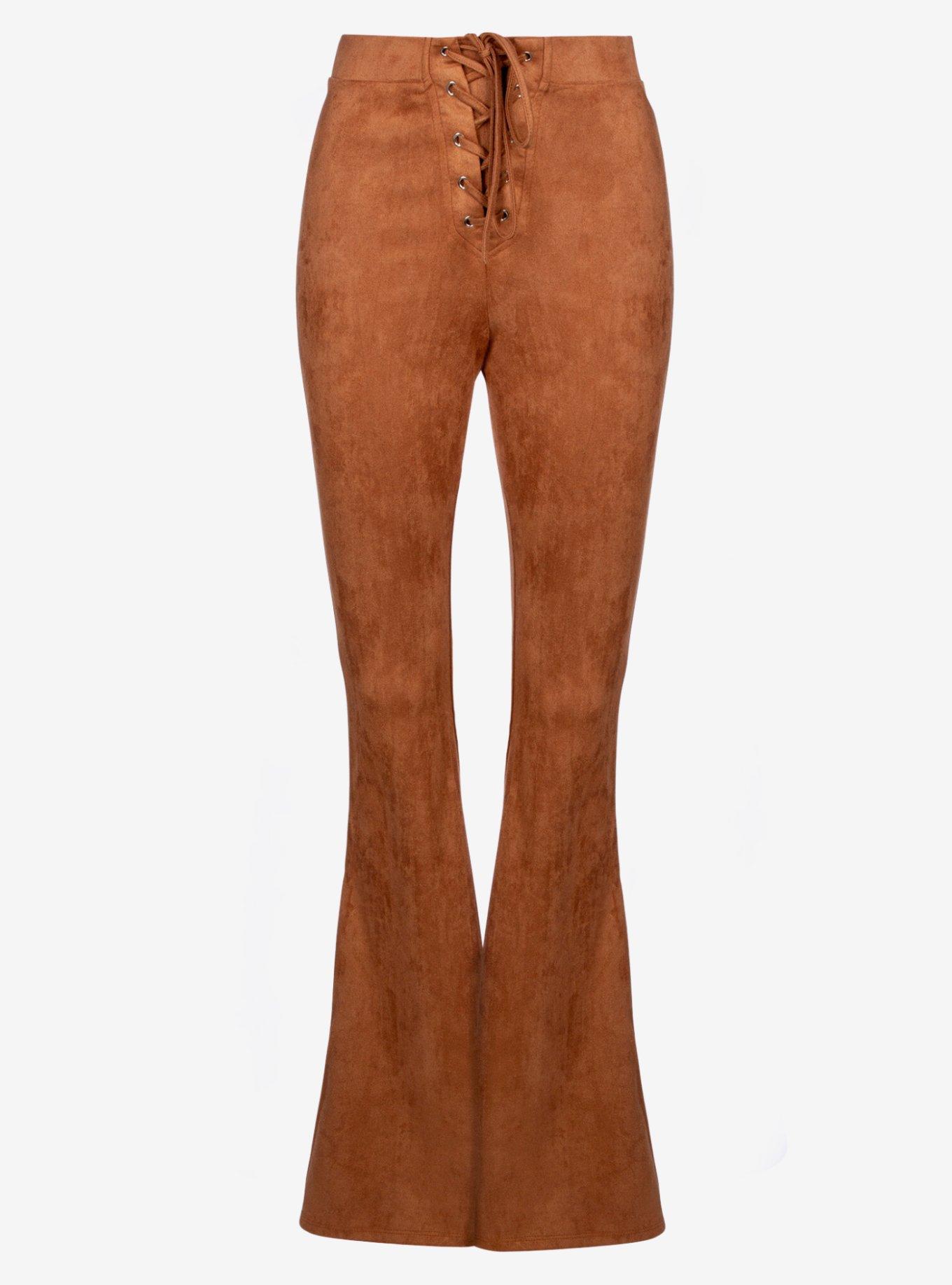 Hot Topic Brown Faux Suede Bell Bottom Flare Pants
