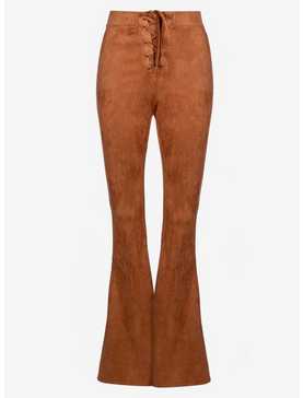 Brown Faux Suede Bell Bottom Flare Pants, , hi-res