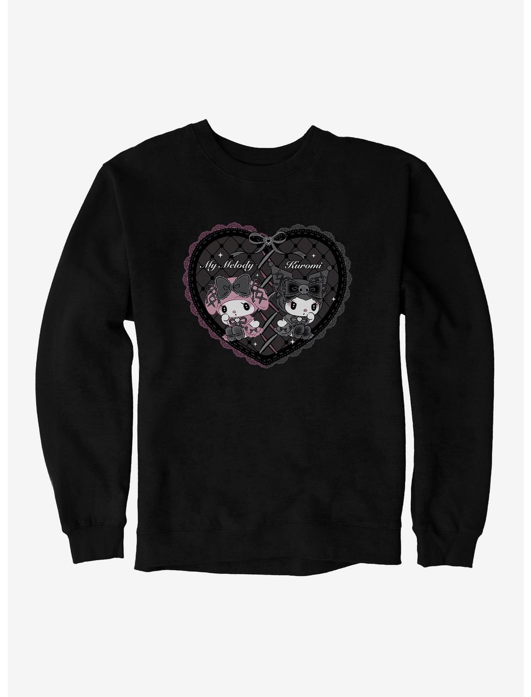 My Melody & Kuromi Black Lacey Heart Sweatshirt, BLACK, hi-res
