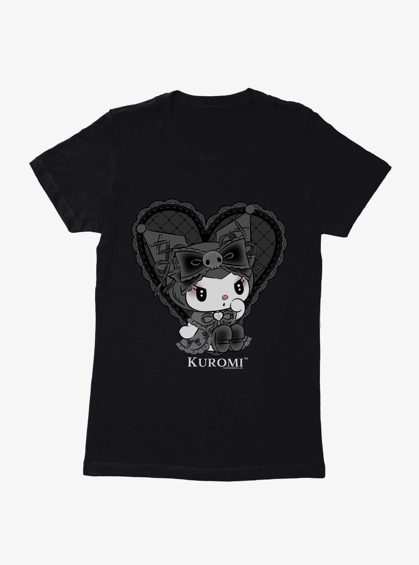 Kuromi Lacey Black Heart Womens T-Shirt, , hi-res