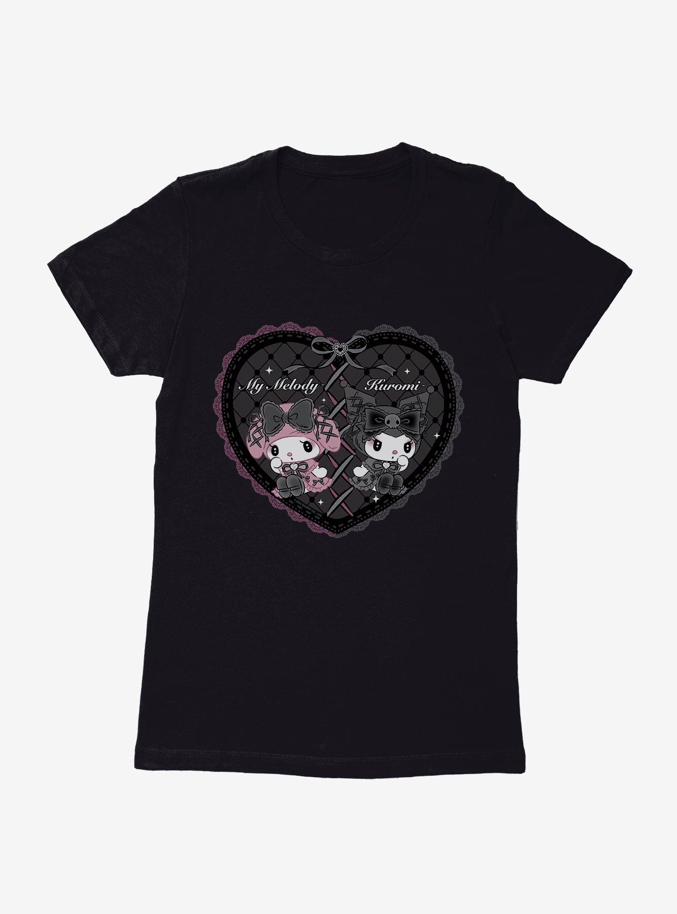 My Melody & Kuromi Black Lacey Heart Womens T-Shirt, , hi-res