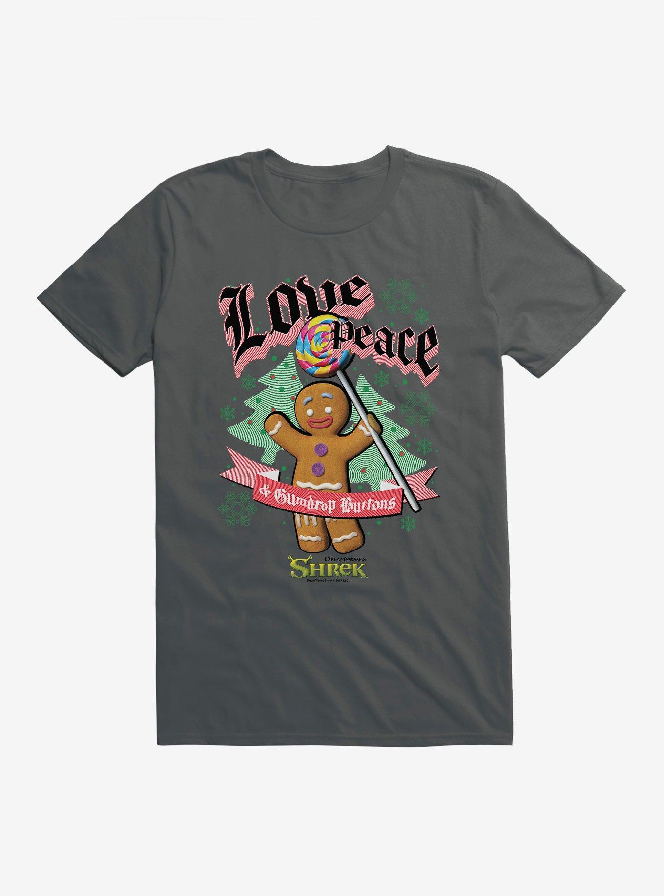 Shrek Love Peace & Gumdrop Buttons T-Shirt, CHARCOAL, hi-res