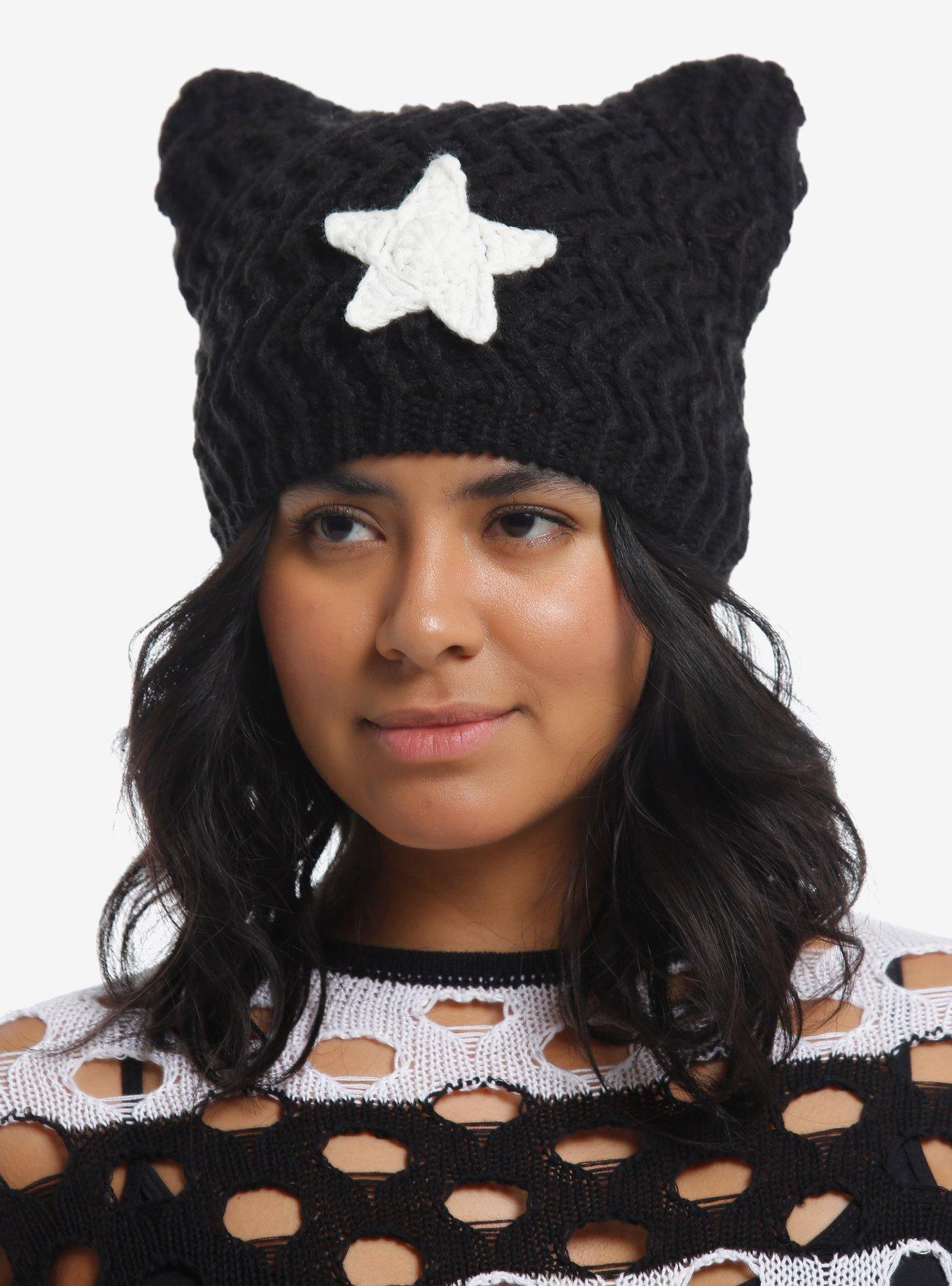 Black & White Star Ear Beanie, , hi-res