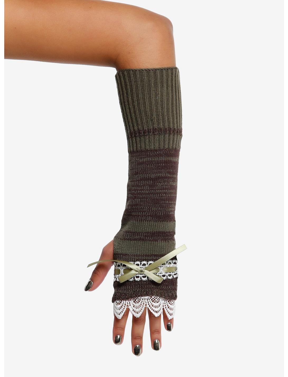 Green Stripe Lace Arm Warmers, , hi-res