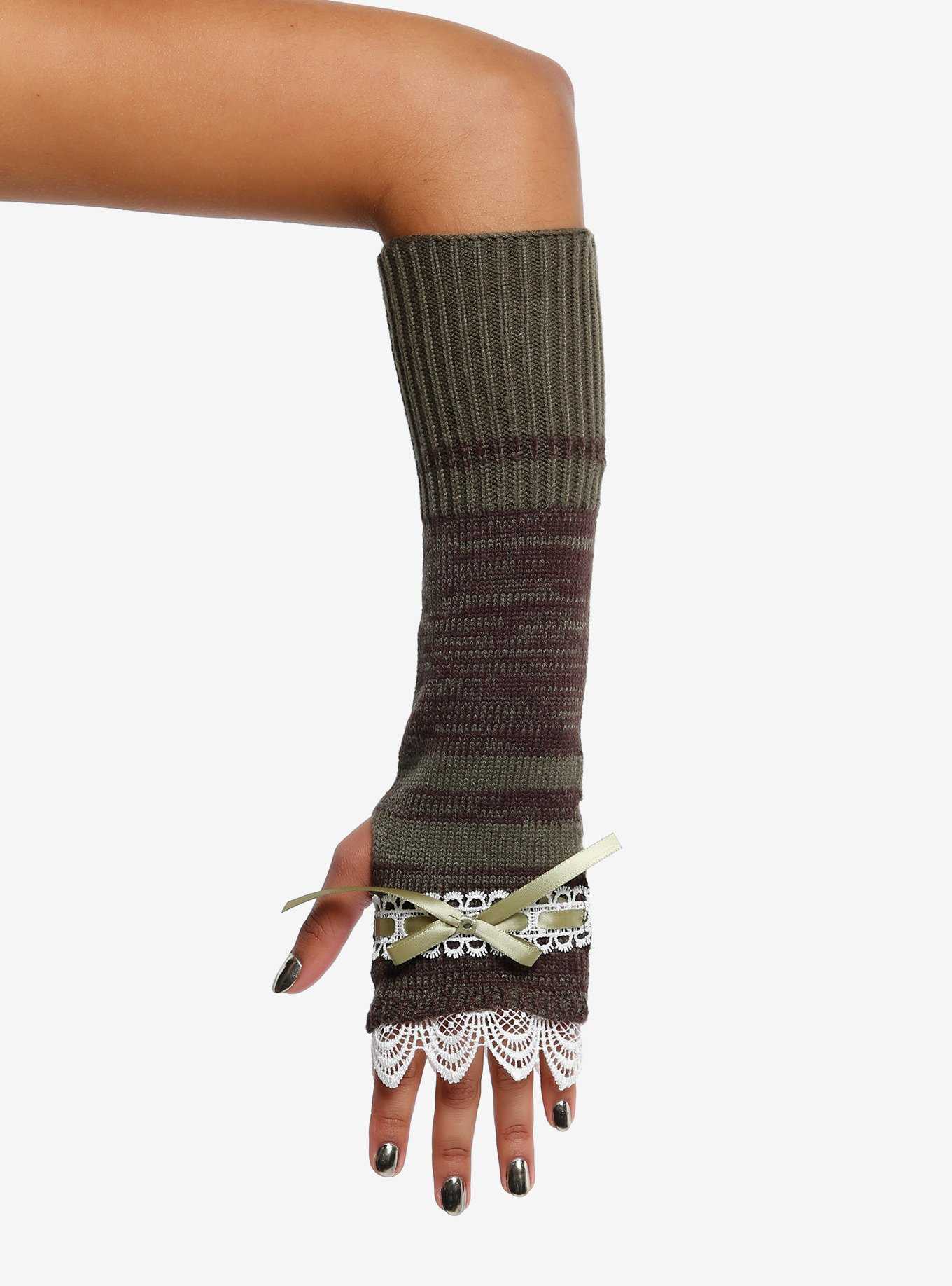 Green Stripe Lace Arm Warmers, , hi-res
