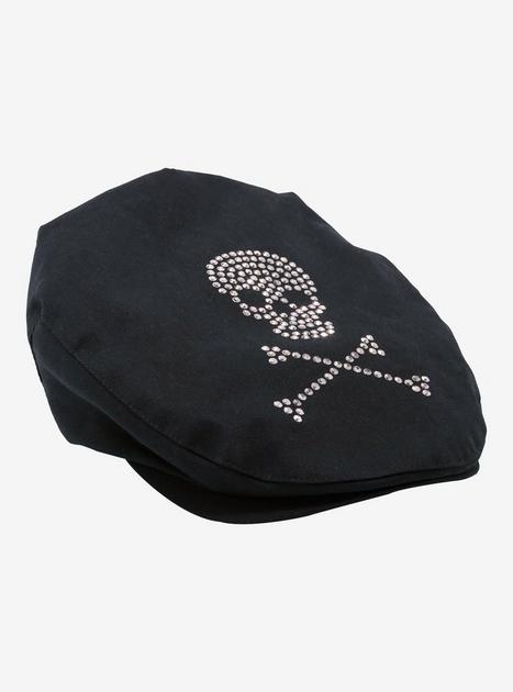 Rhinestone Skull & Crossbones Flat Cap | Hot Topic