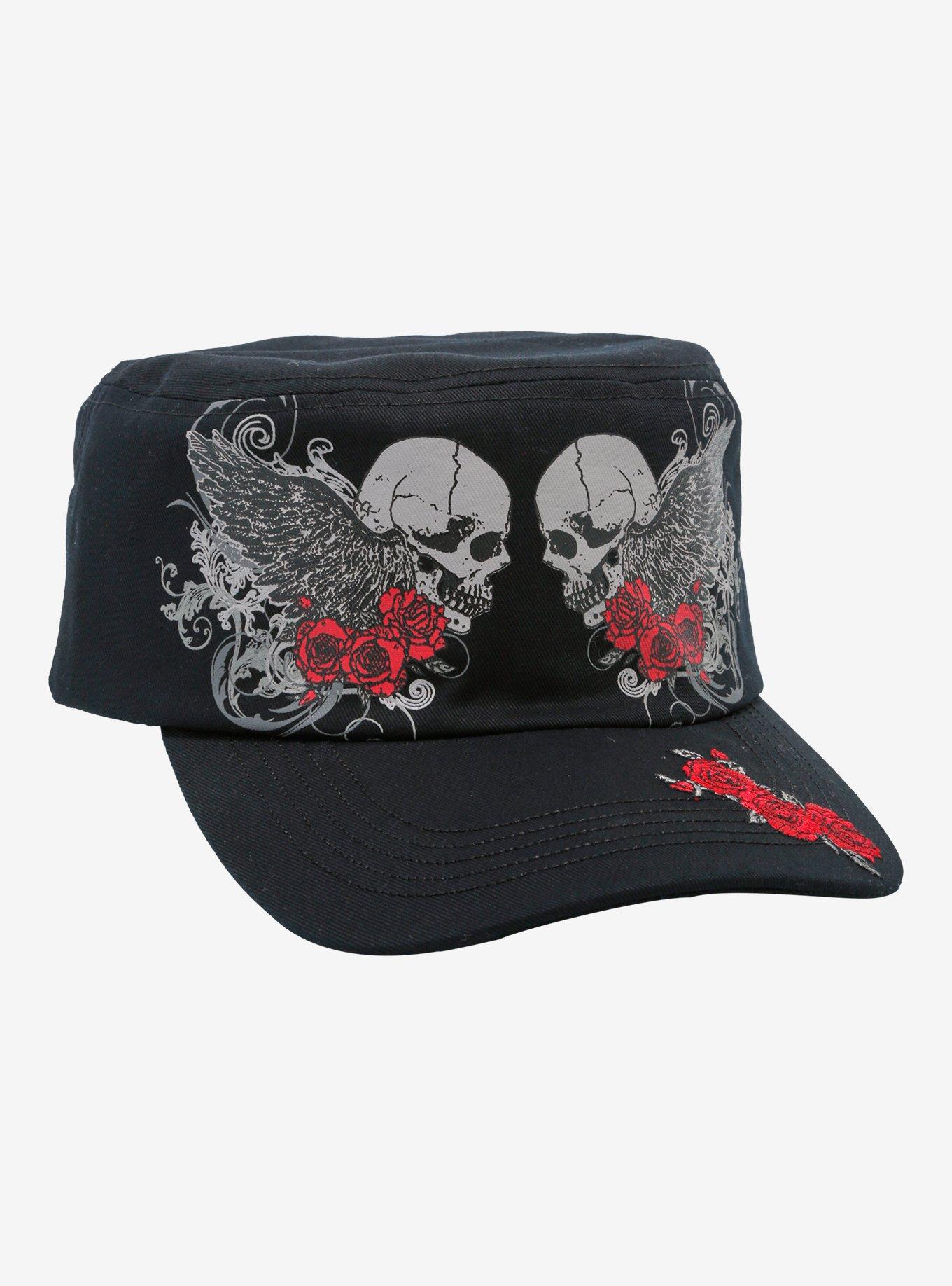 Grunge Rose Skull Cadet Hat, , hi-res
