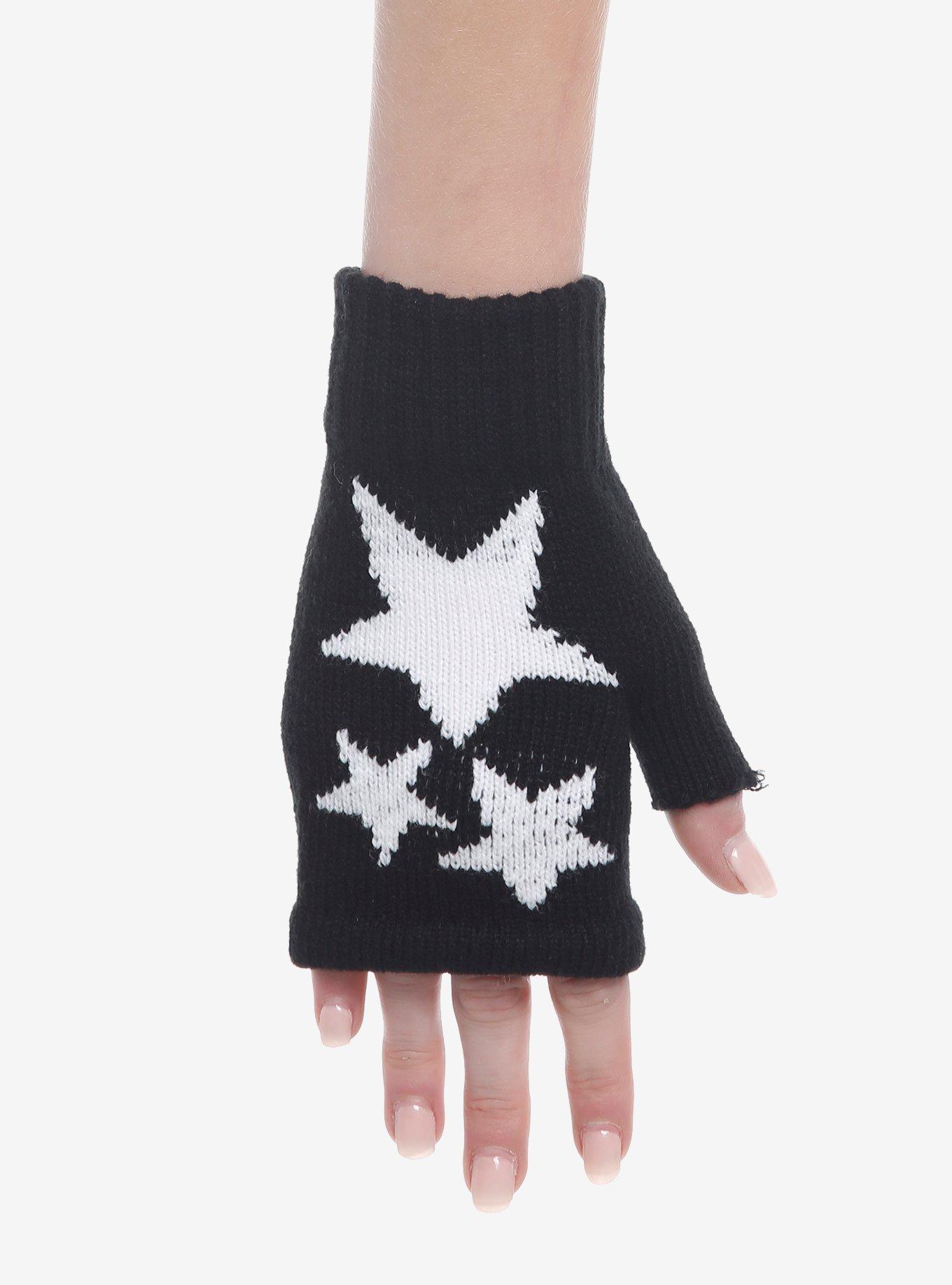 Black & White Stars Fingerless Gloves, , hi-res