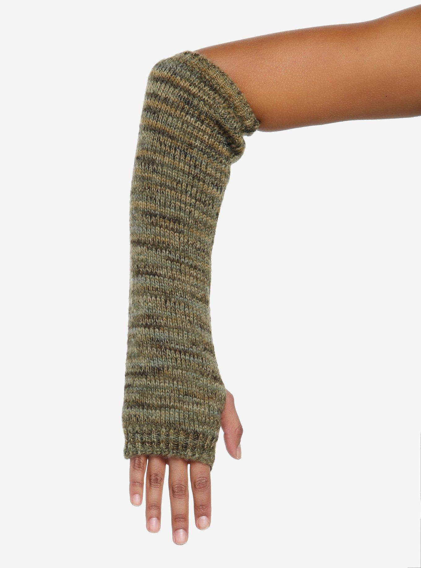 Green & Brown Knit Arm Warmers, , hi-res