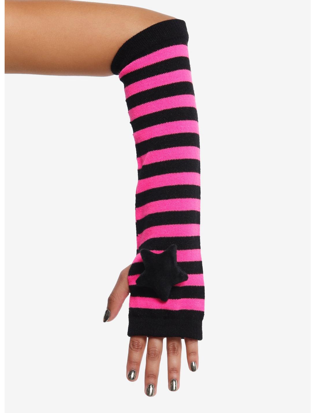 Pink & Black Stripe Star Plush Arm Warmers, , hi-res