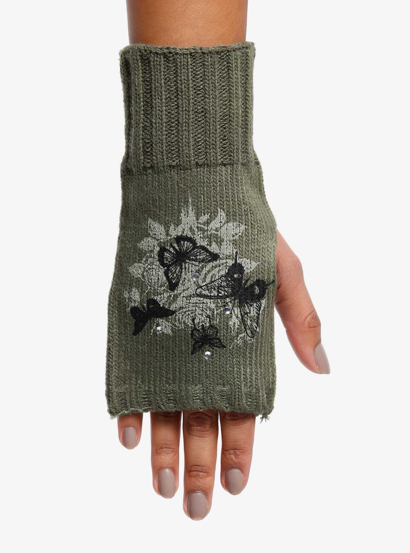 Green Butterfly Fingerless Gloves, , hi-res
