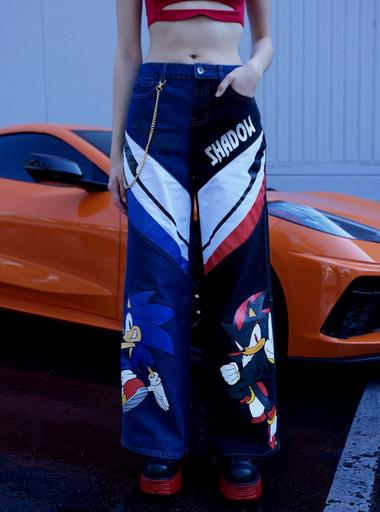 Sonic The Hedgehog Shadow & Sonic Split Wide Leg Denim Pants
