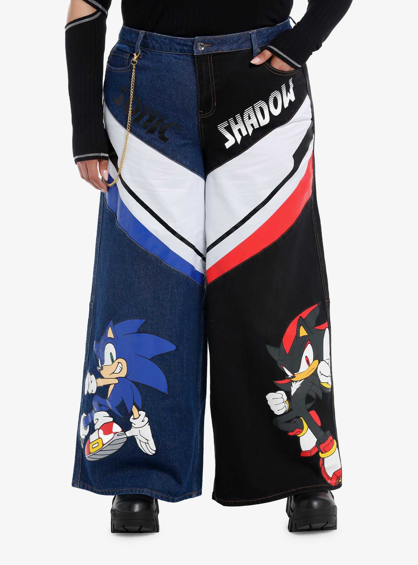 Sonic The Hedgehog Shadow & Sonic Split Wide Leg Denim Pants Plus Size, , hi-res