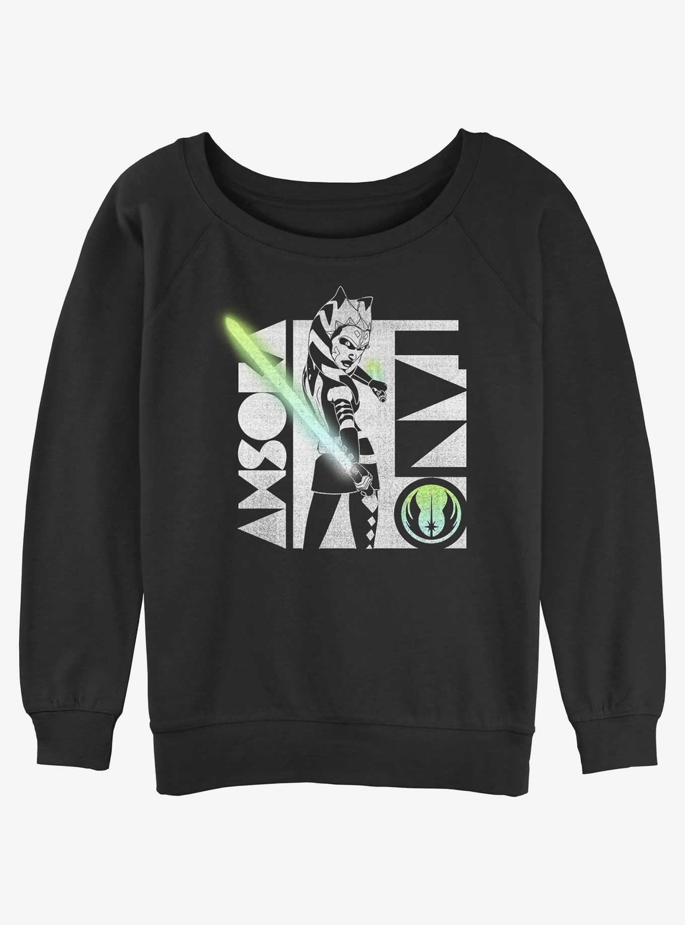 Star Wars Ahsoka Rebel Lightsaber Womens Slouchy Sweatshirt, BLACK, hi-res