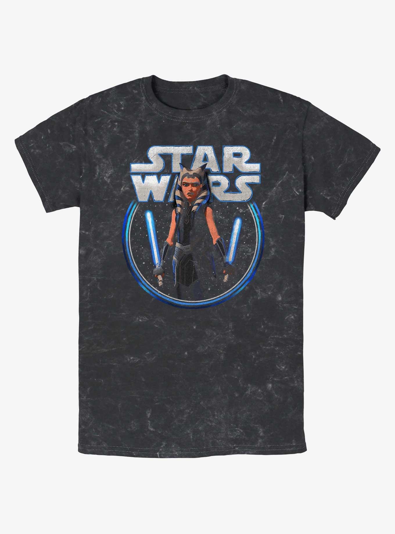Star Wars Ahsoka Dual Lightsabers Mineral Wash T-Shirt, BLACK, hi-res