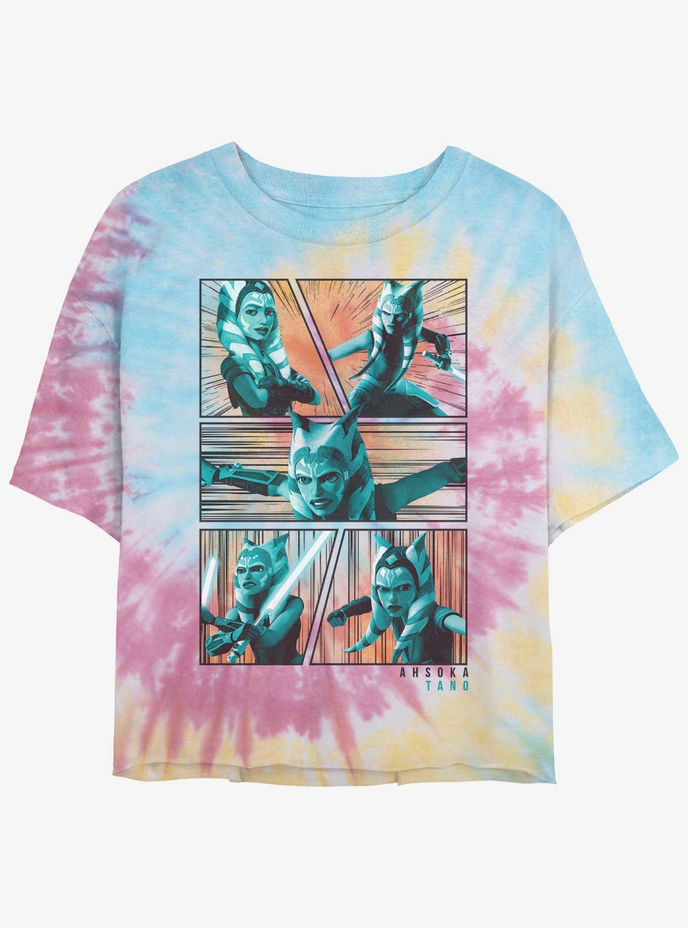 Star Wars Ahsoka Action Panels Womens Tie-Dye Crop T-Shirt, , hi-res