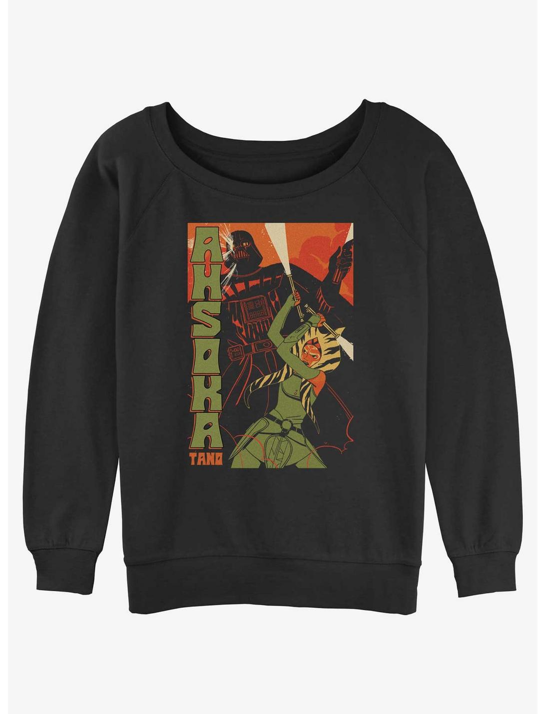 Star Wars Ahsoka Tano and Darth Vader Poster Womens Slouchy Sweatshirt, BLACK, hi-res