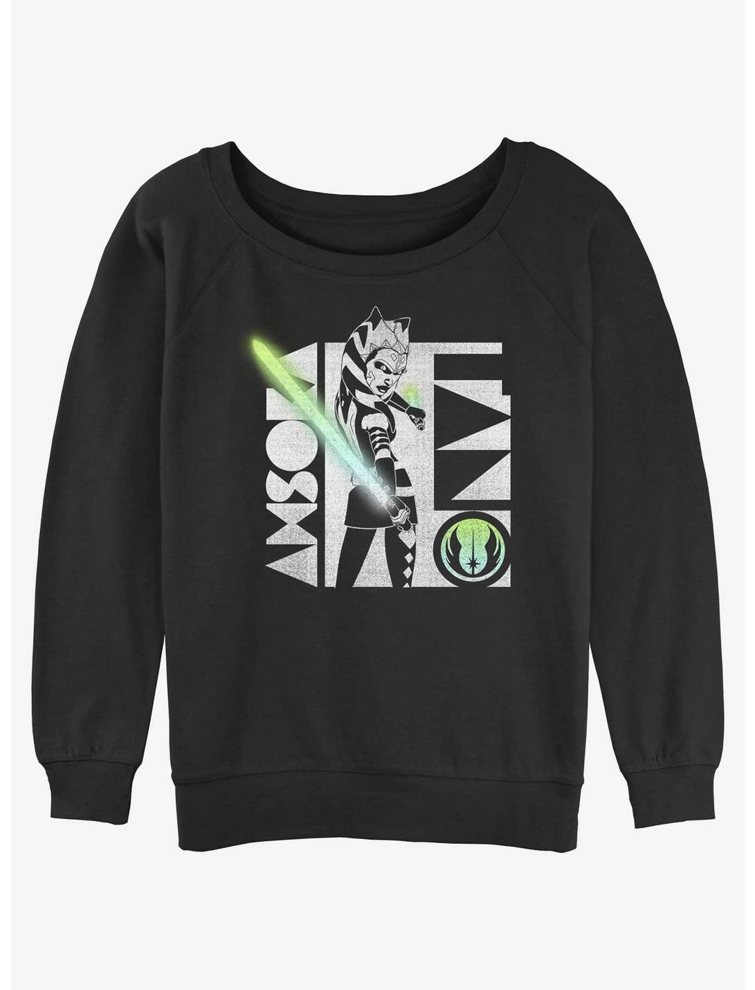 Star Wars Ahsoka Rebel Lightsaber Womens Slouchy Sweatshirt, BLACK, hi-res