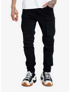 Black Fitted Cargo Pants, , hi-res