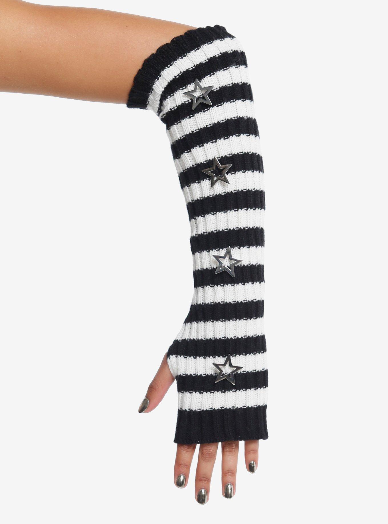 Black & White Stripe Star Arm Warmers, , hi-res