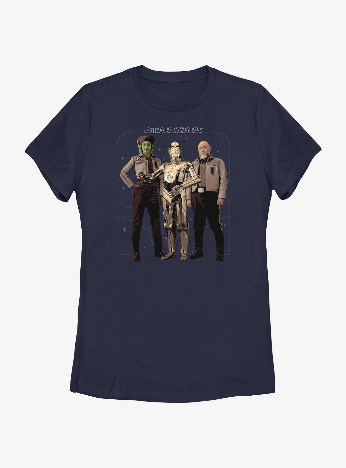 Star Wars Ahsoka Hera Syndulla C-3PO and Carson Teva Womens T-Shirt, NAVY, hi-res