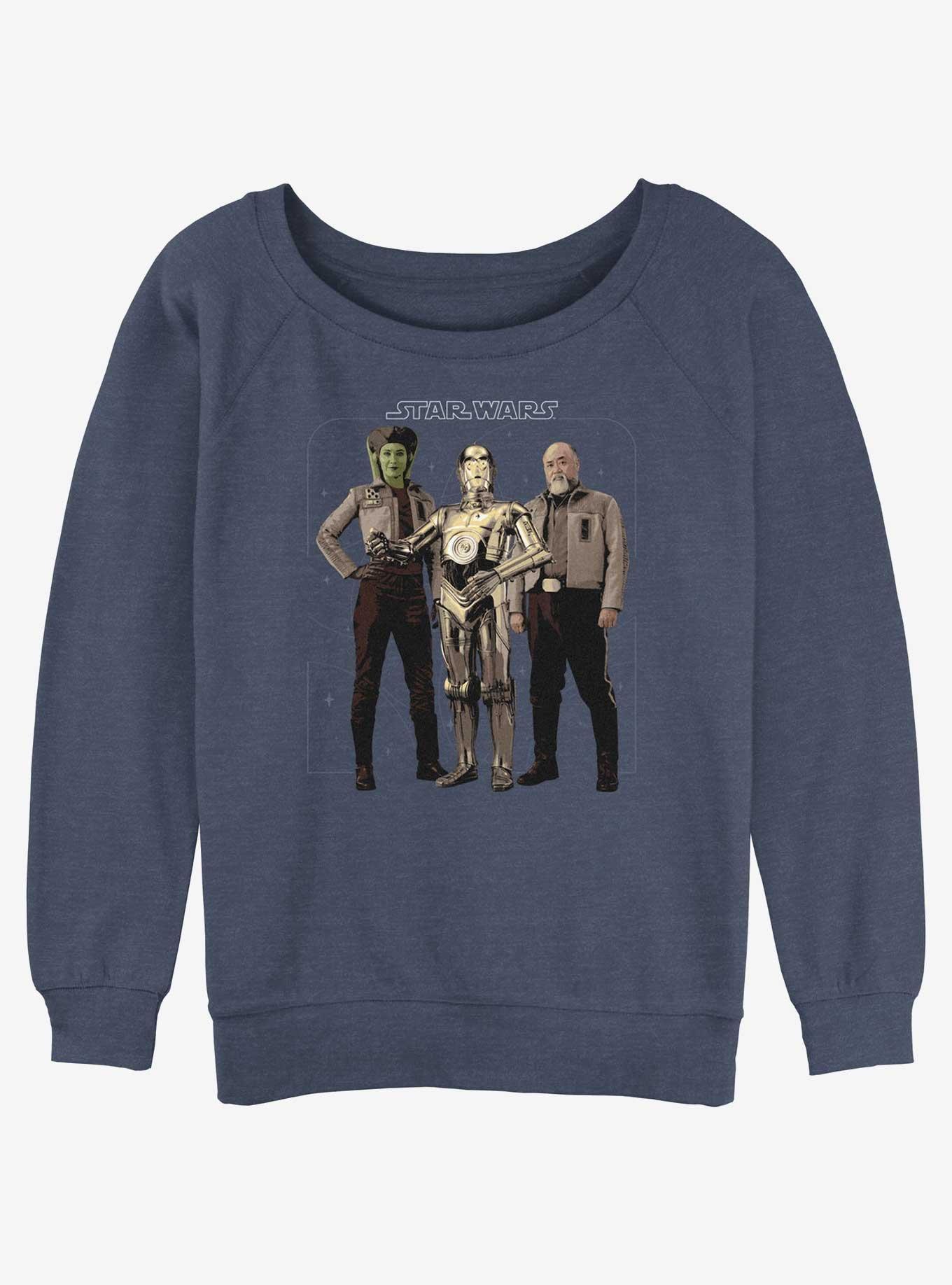 Star Wars Ahsoka Hera Syndulla C-3PO and Carson Teva Womens Slouchy Sweatshirt, BLUEHTR, hi-res