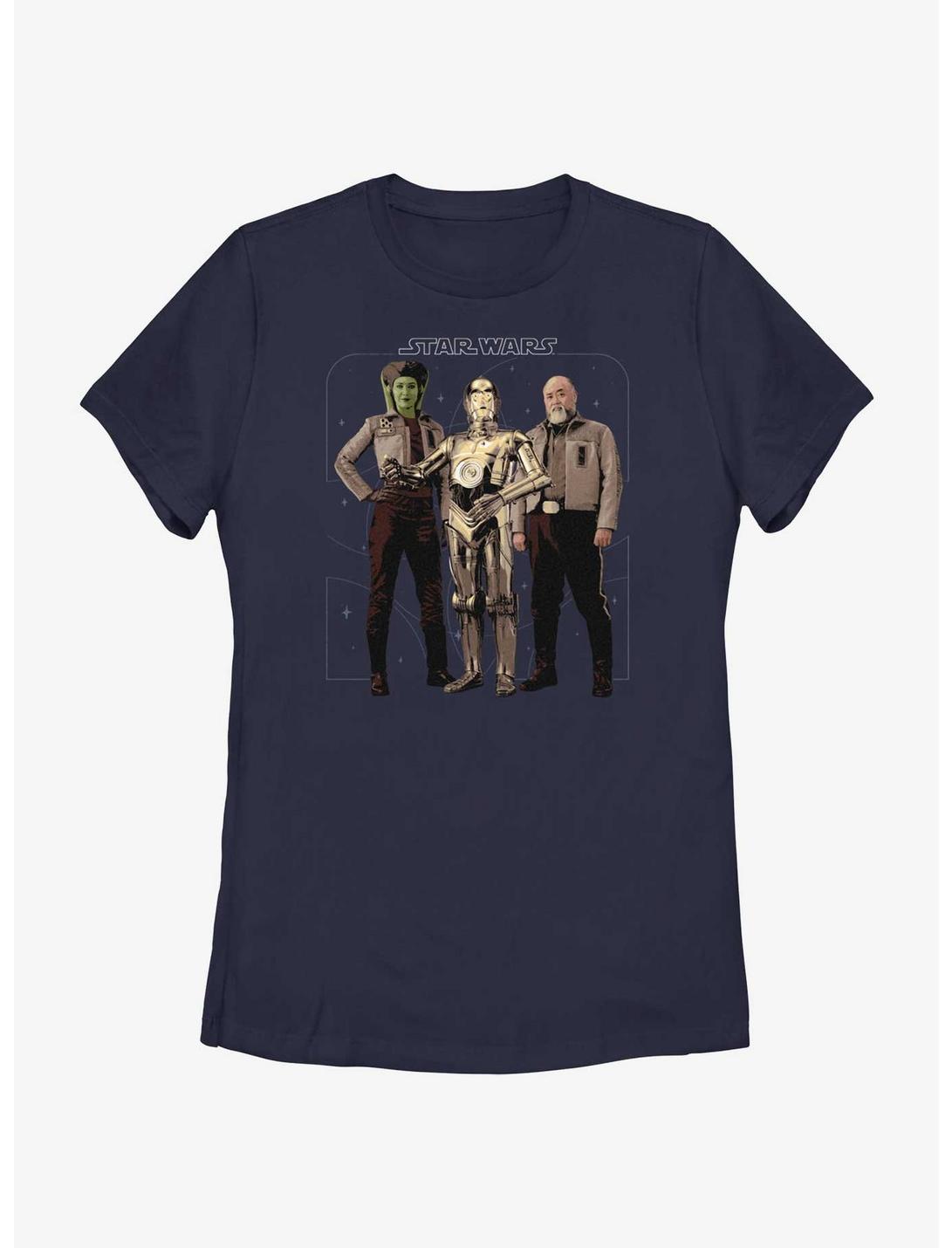 Star Wars Ahsoka Hera Syndulla C-3PO and Carson Teva Womens T-Shirt, NAVY, hi-res