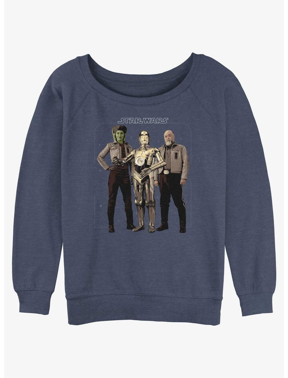 Star Wars Ahsoka Hera Syndulla C-3PO and Carson Teva Womens Slouchy Sweatshirt, BLUEHTR, hi-res