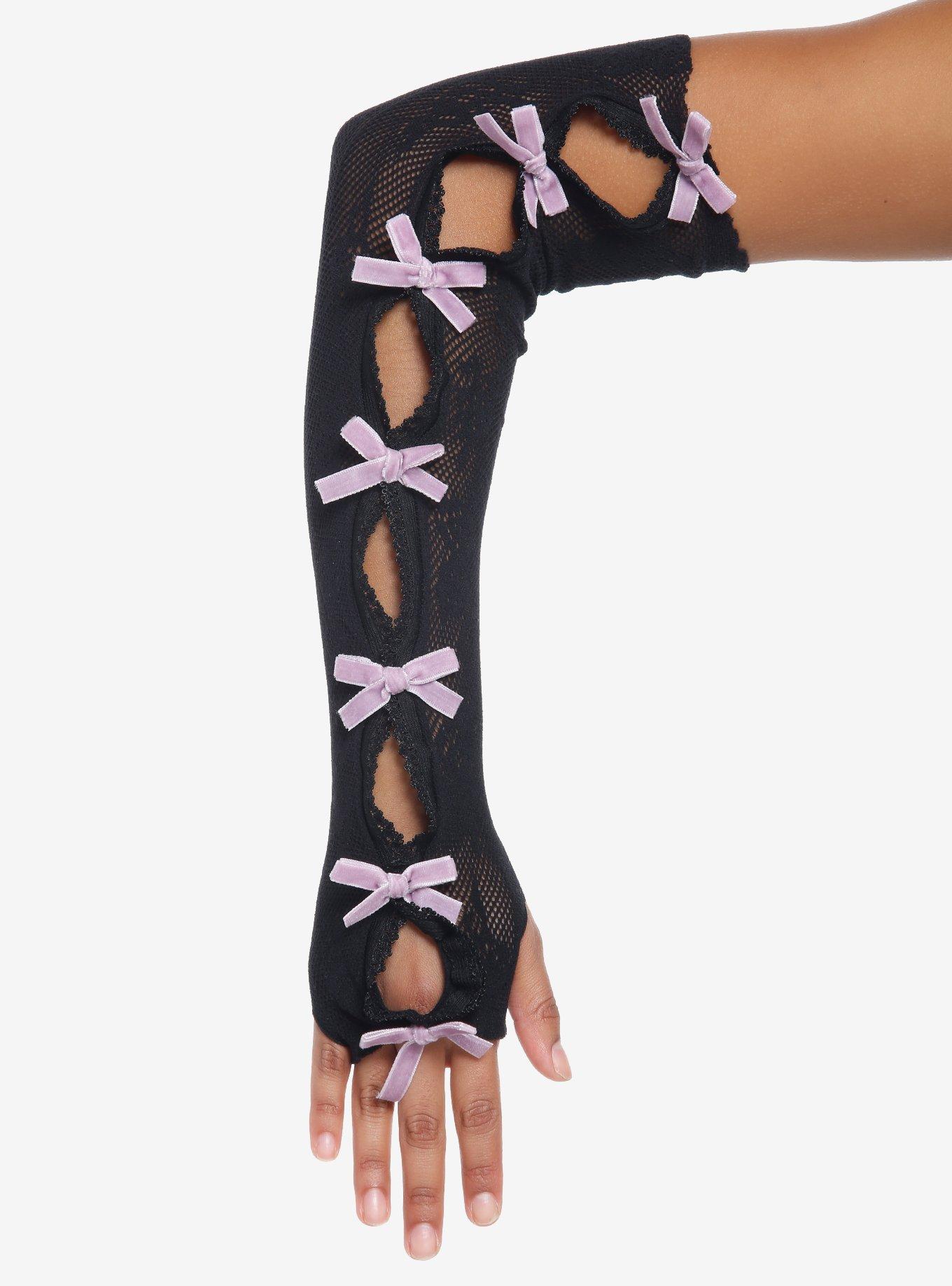 Black Fishnet Bow Arm Warmers, , hi-res