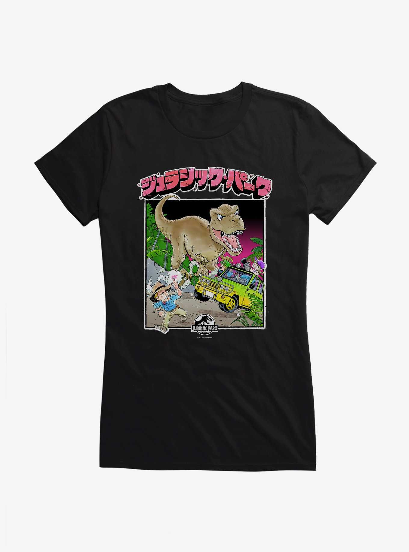 Jurassic Park T-Rex Attack Anime Girls T-Shirt, , hi-res