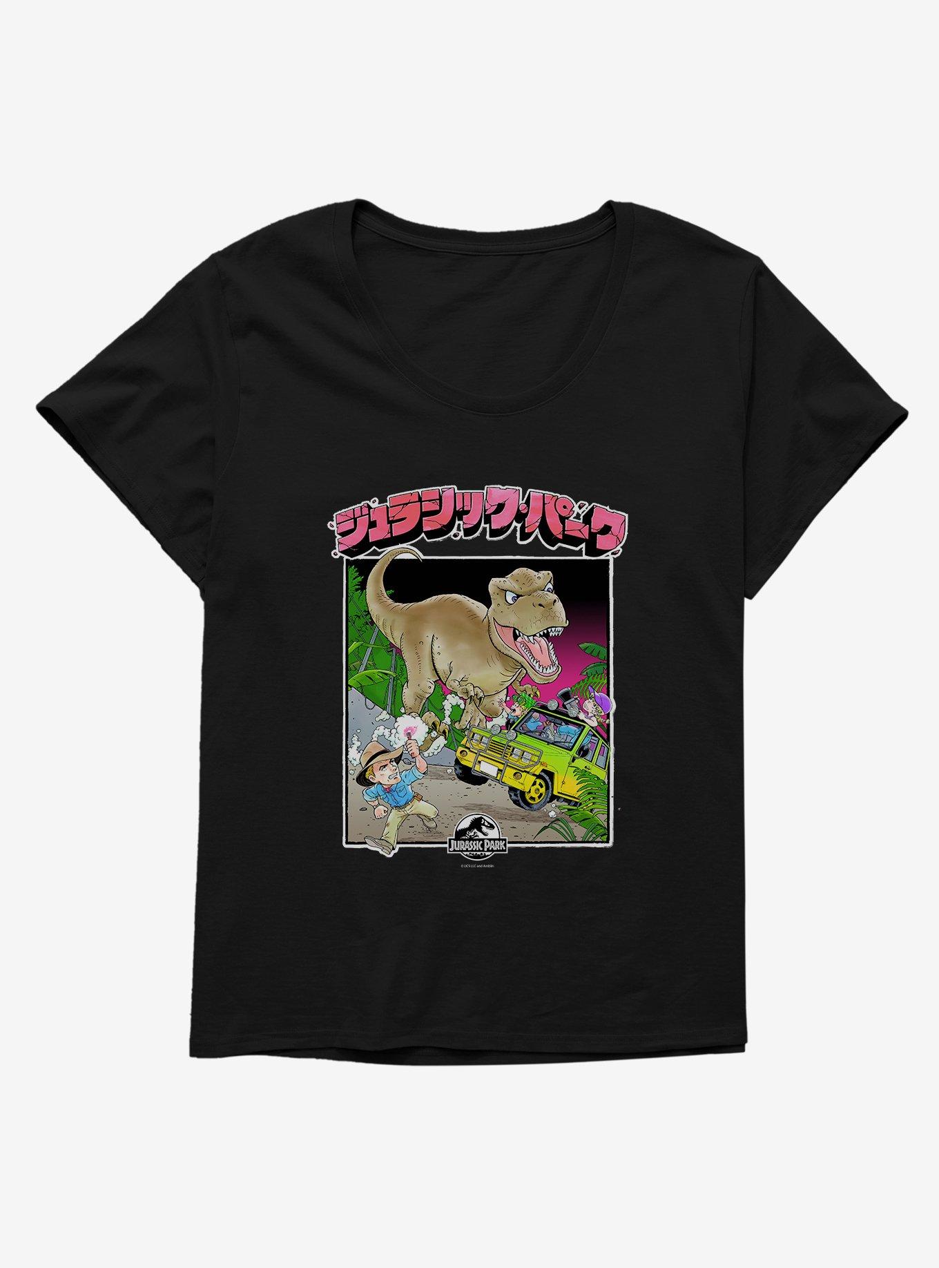 Jurassic Park T-Rex Attack Anime Girls T-Shirt Plus Size, , hi-res