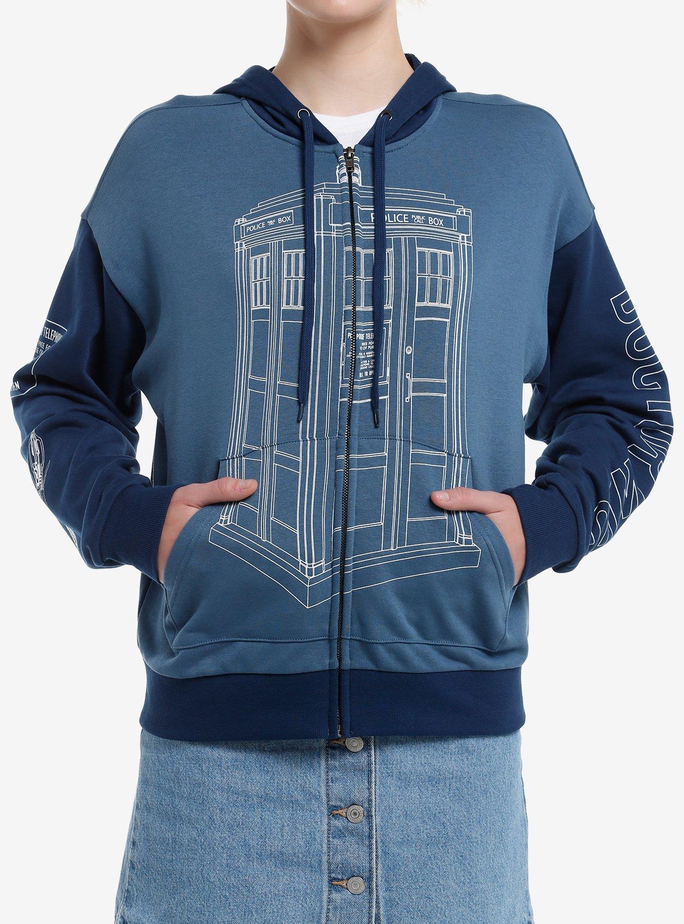 Her Universe Doctor Who TARDIS Color-Block Oversized Hoodie, BLUE, hi-res