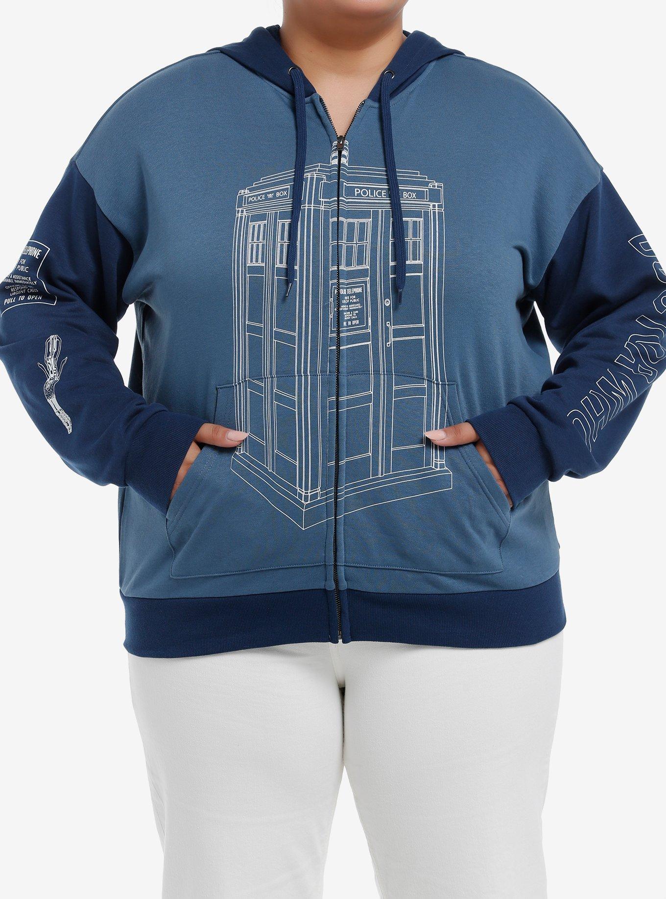 Her Universe Doctor Who TARDIS Color-Block Oversized Hoodie Plus Size, BLUE, hi-res