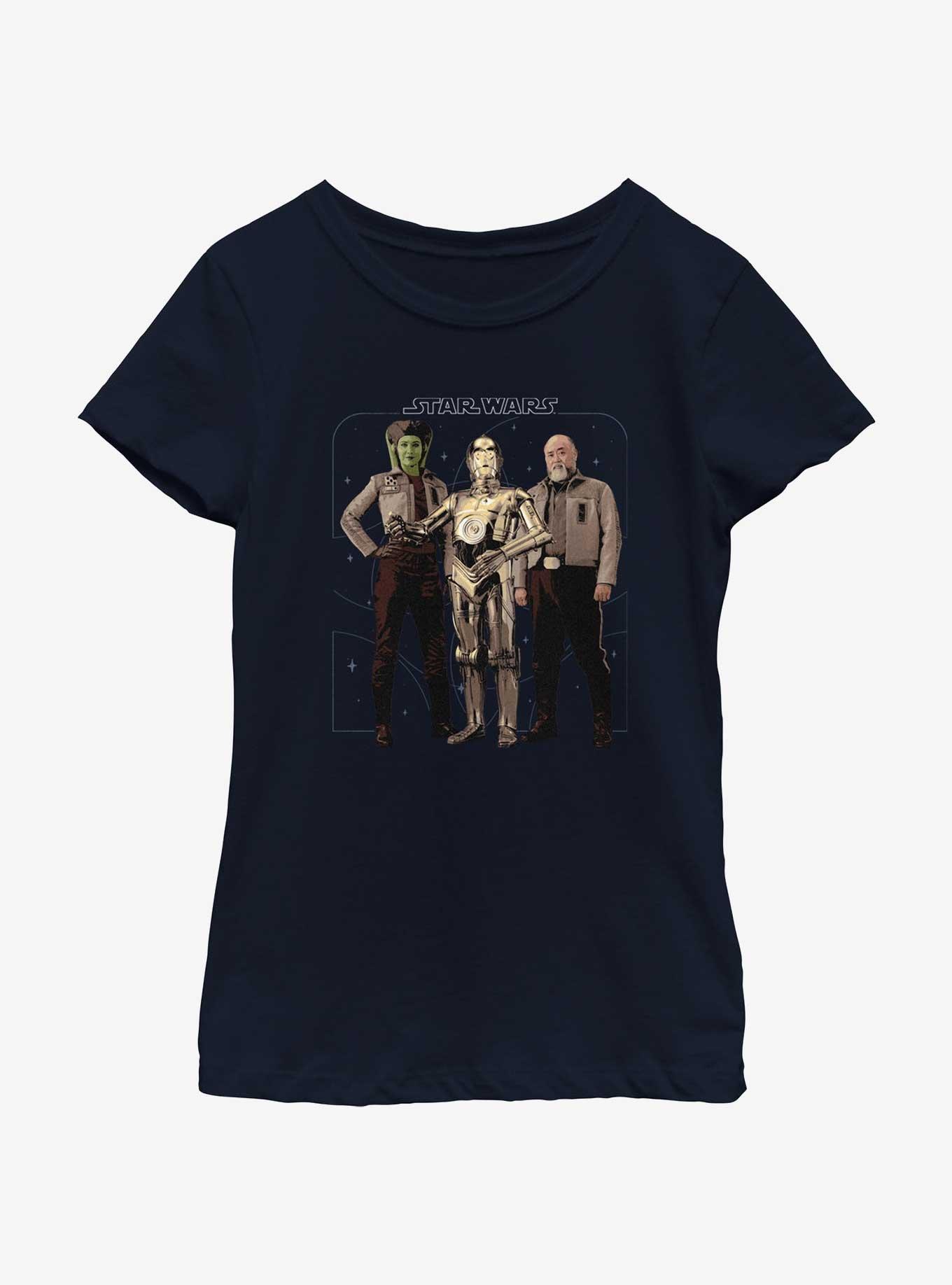 Star Wars Ahsoka Hera Syndulla C-3PO and Carson Teva Youth Girls T-Shirt, NAVY, hi-res