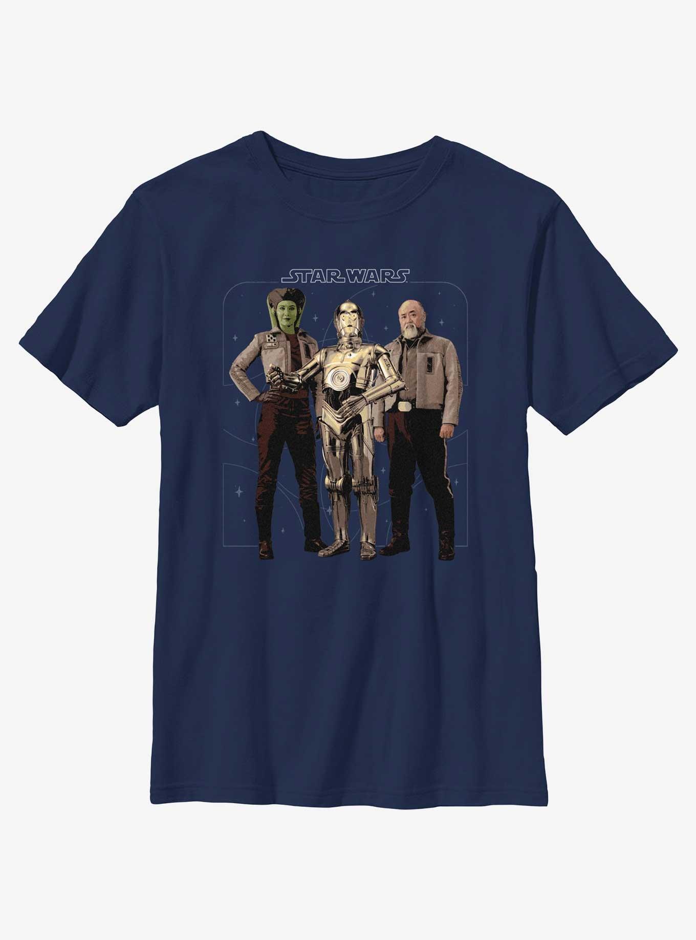 Star Wars Ahsoka Hera Syndulla C-3PO and Carson Teva Youth T-Shirt, NAVY, hi-res