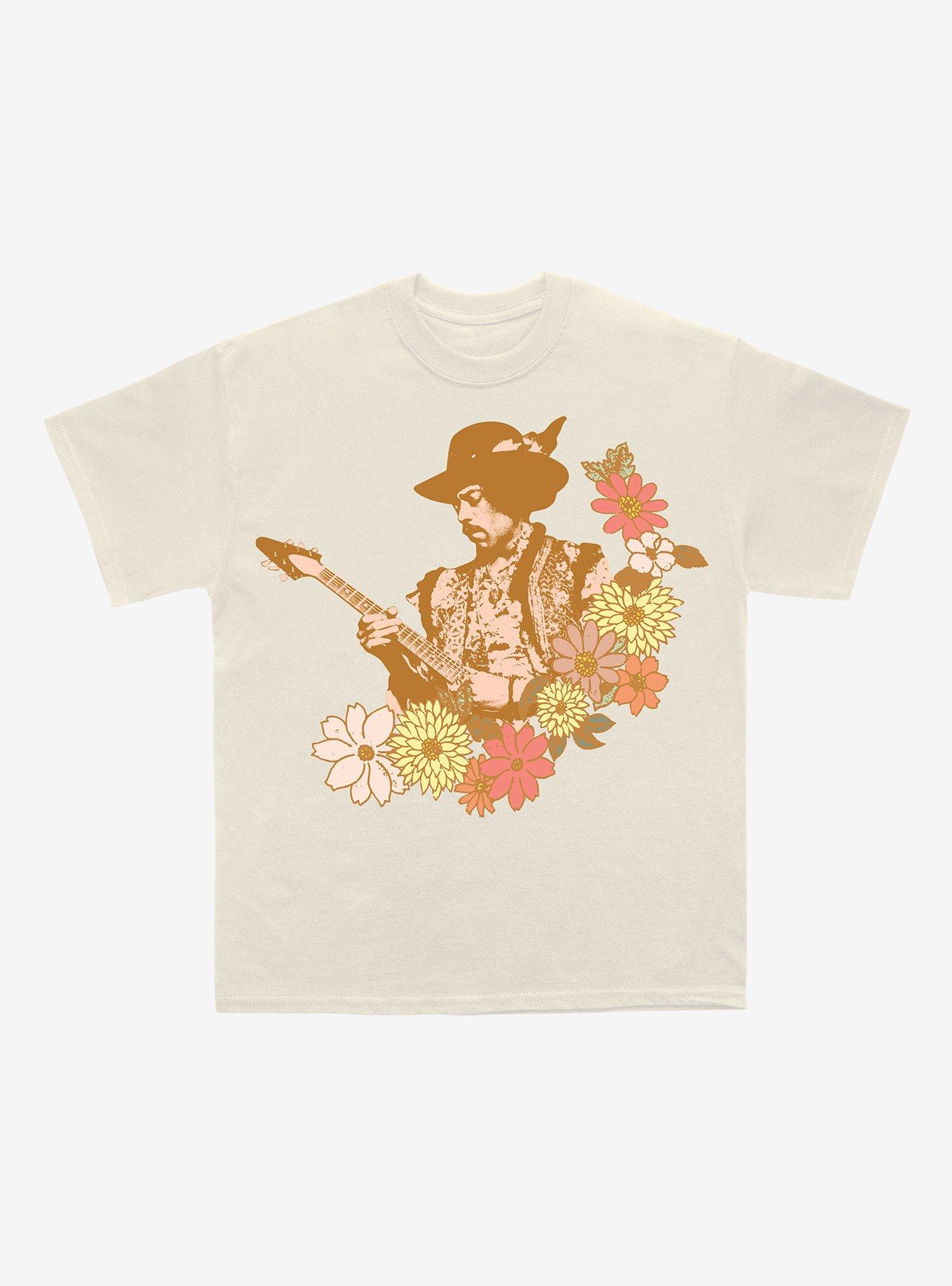 Jimi Hendrix Floral Guitar Boyfriend Fit Girls T-Shirt, CREAM, hi-res