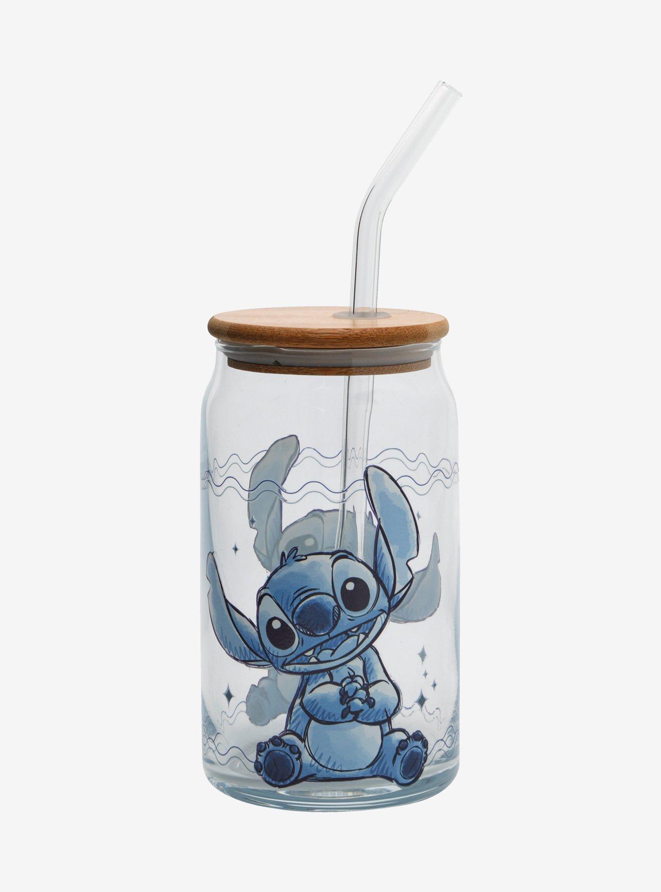 Disney Lilo & Stitch Sparkle Portrait Glass Cup With Straw | BoxLunch