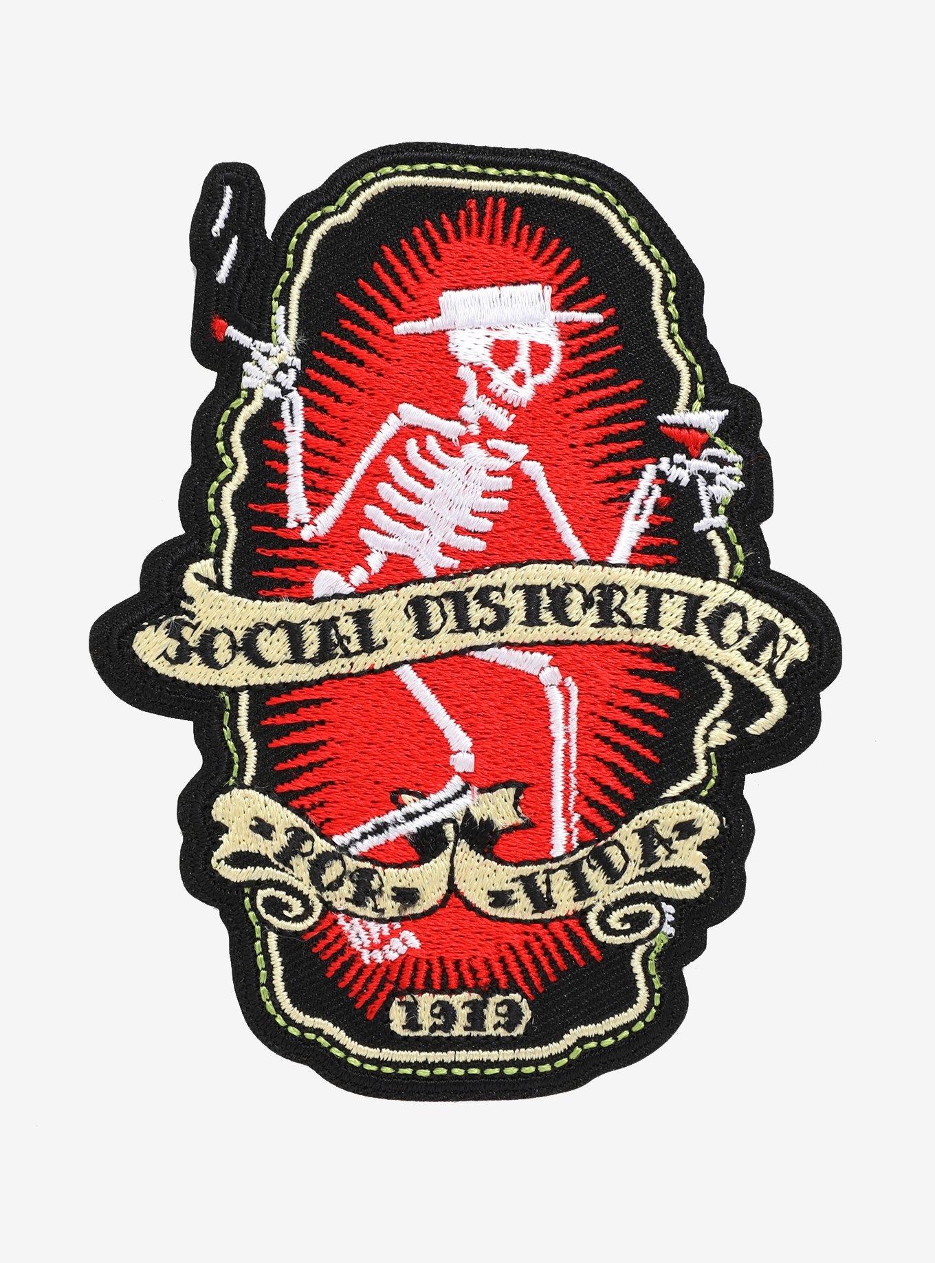 thumbnail image 2 of C&D Visionary Social Distortion 'Por Vida' Skeleton Patch – Embroidered Iron-On, 3.1" X 4", Red & Black 2 of 6