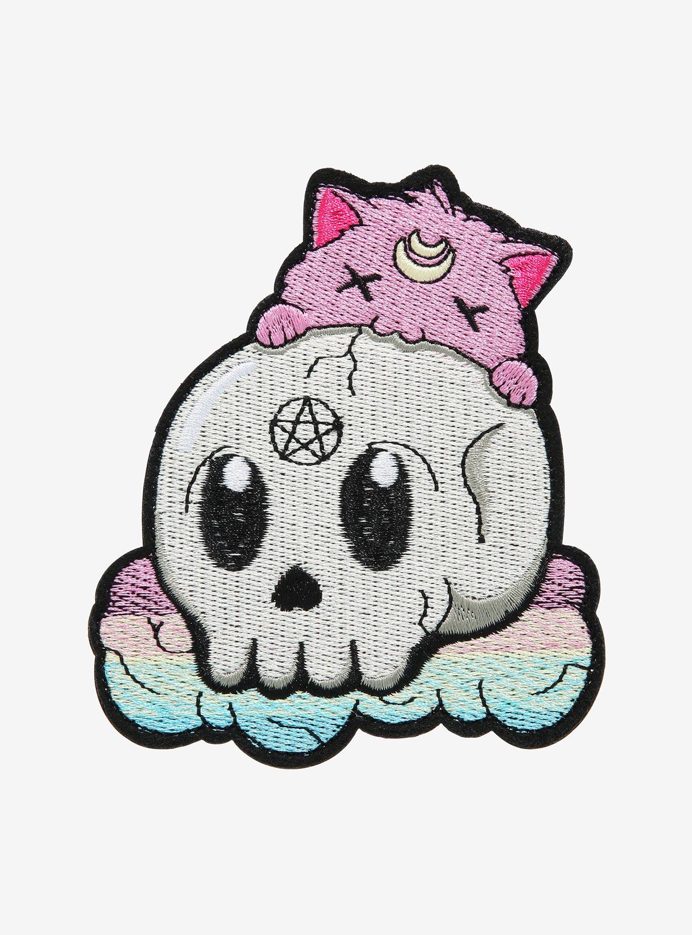 Pastel Cat & Skull Patch, , hi-res