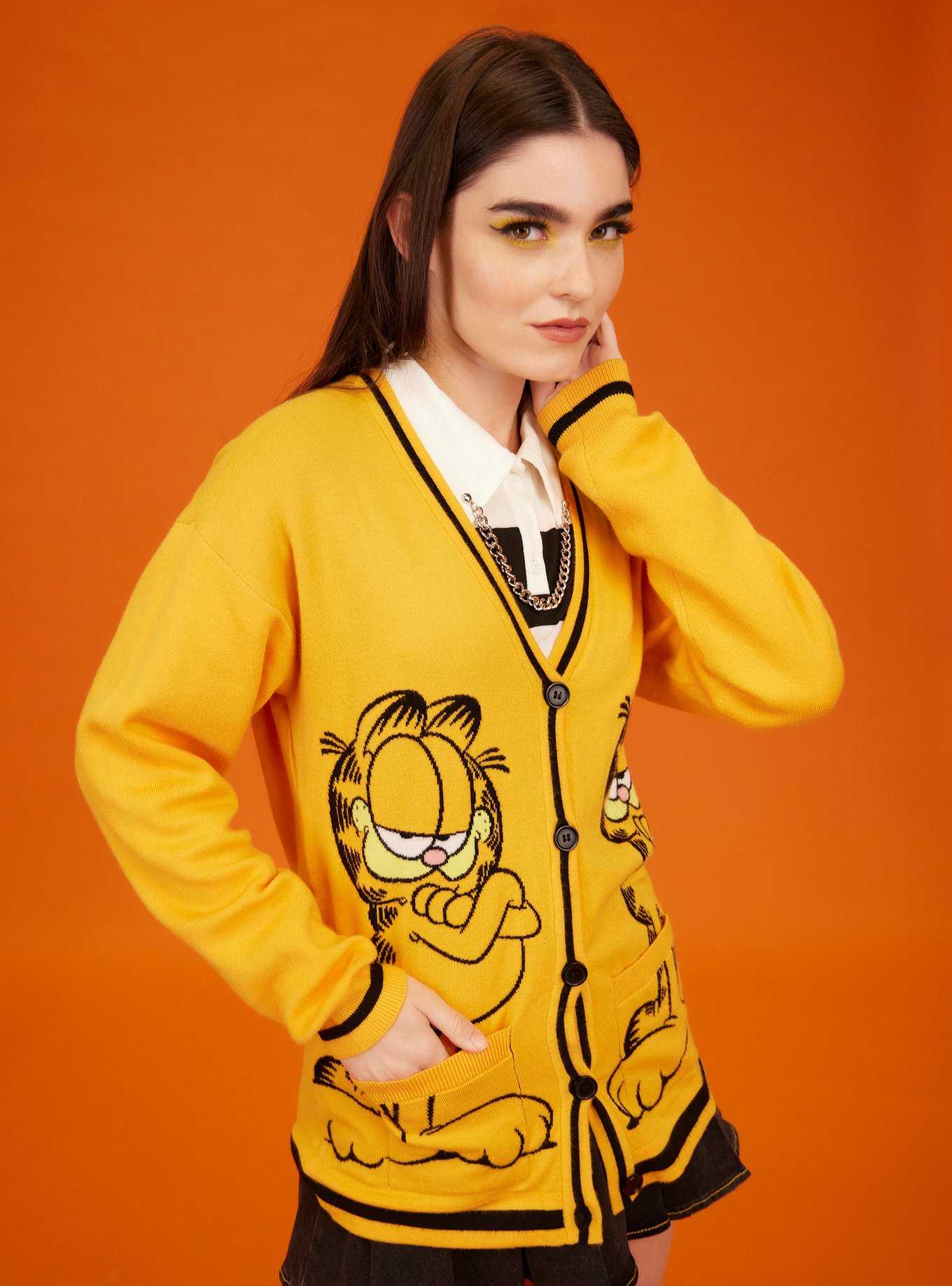 Garfield Jumbo Print Girls Intarsia Cardigan, , hi-res